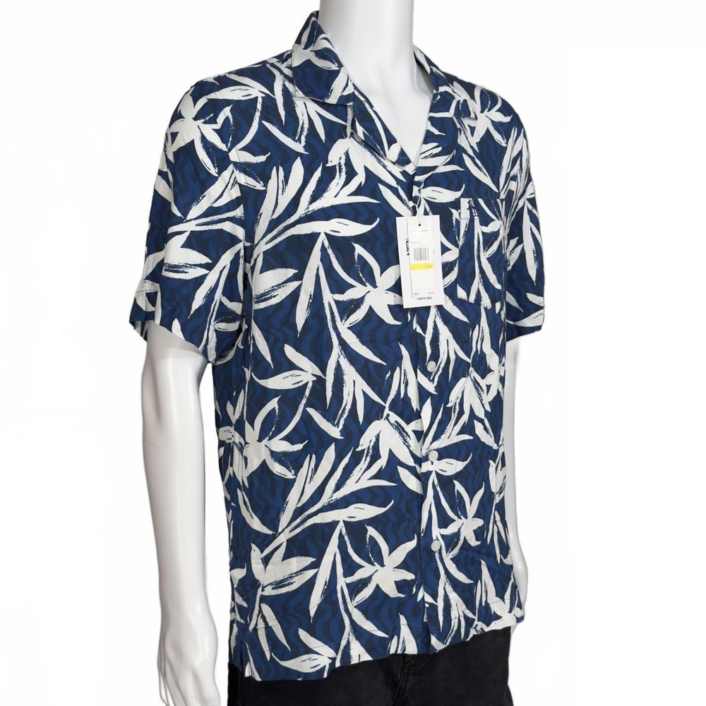 Original Penguin‎ Mens Short Sleeve Button Up Shirt Navy Tropical Leaf Print M